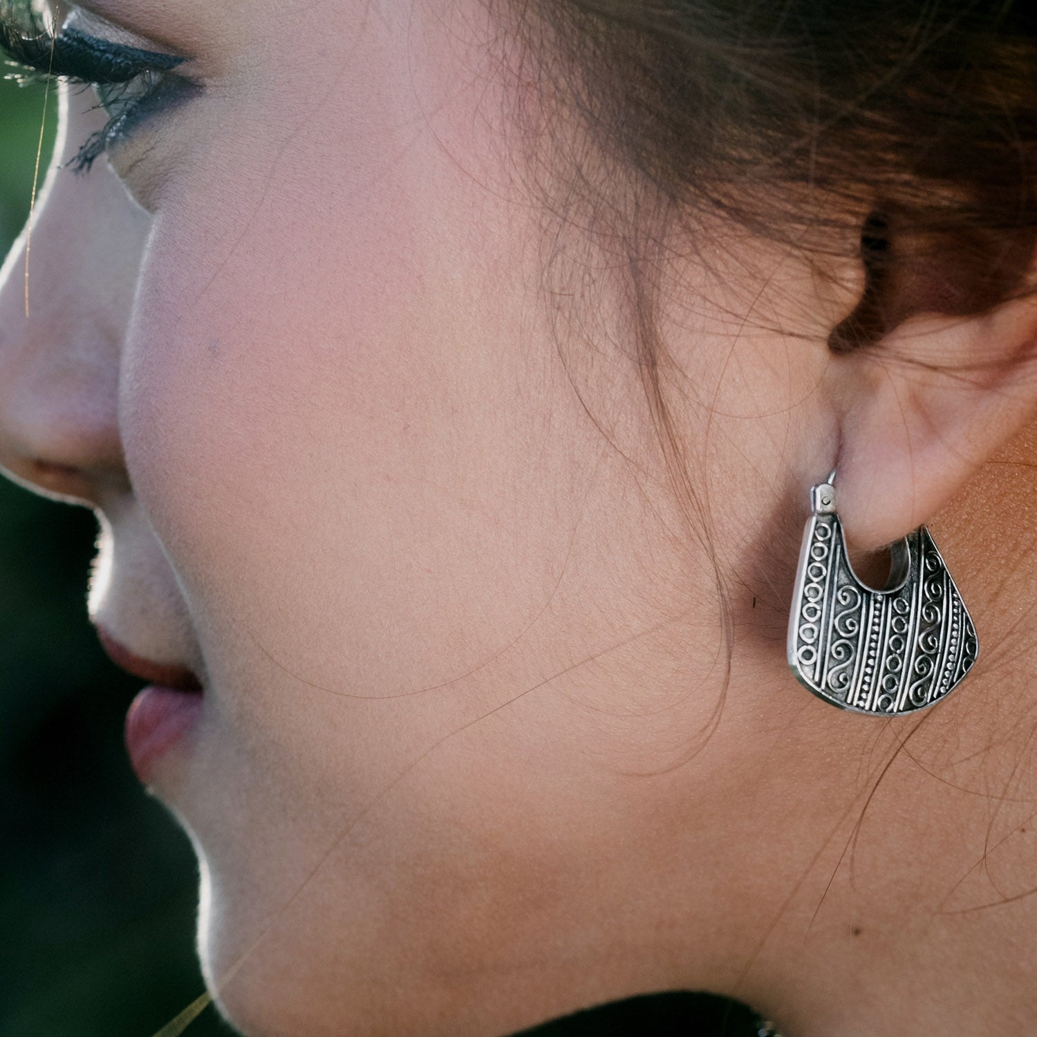 Indonesian Batik Ornamentation Traditional Hoop Earrings in Sterling Silver