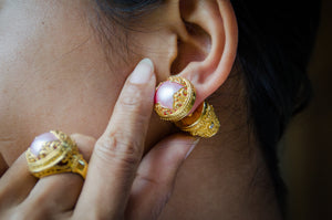 Padma Acala Balinese Traditional Earrings 24k Gold Over Sterling Silver