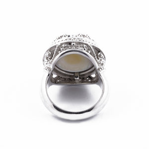Padma Acala Cocktail Ring Sterling Silver With Blue Mabe Pearl