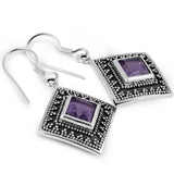 Classic Square Drop Earrings With Gemstone In 925 Silver Jawan Gunung Collections