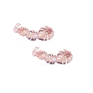 Monstera Ear Climber Sterling Silver Rose Gold Plated
