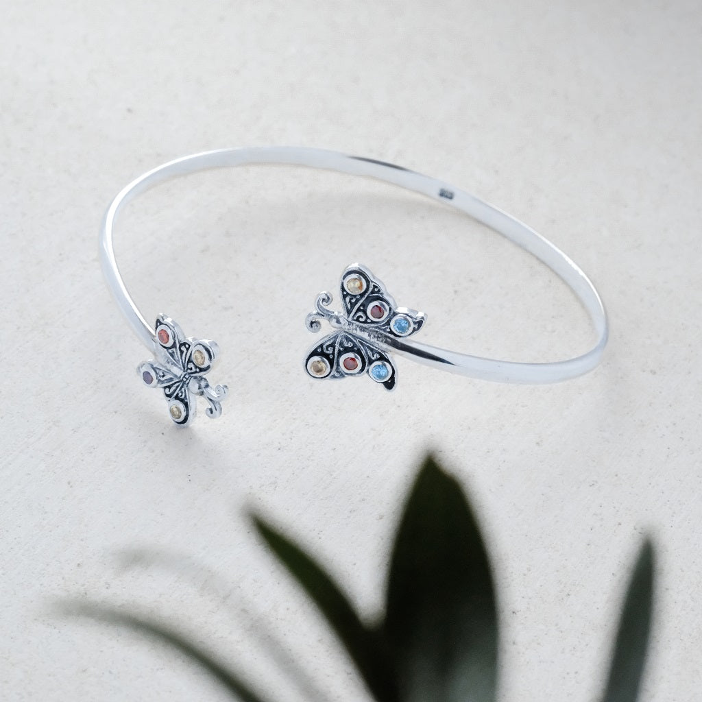Sterling Silver Twin Butterfly Cuff bangle