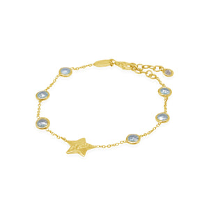 Celestial Moon Star Bracelet In 925 Sterling Silver With Blue Topaz and Balinese Pattern