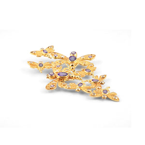 Capung Brooch In 925 Sterling Silver With Amethyst And Gold Plated