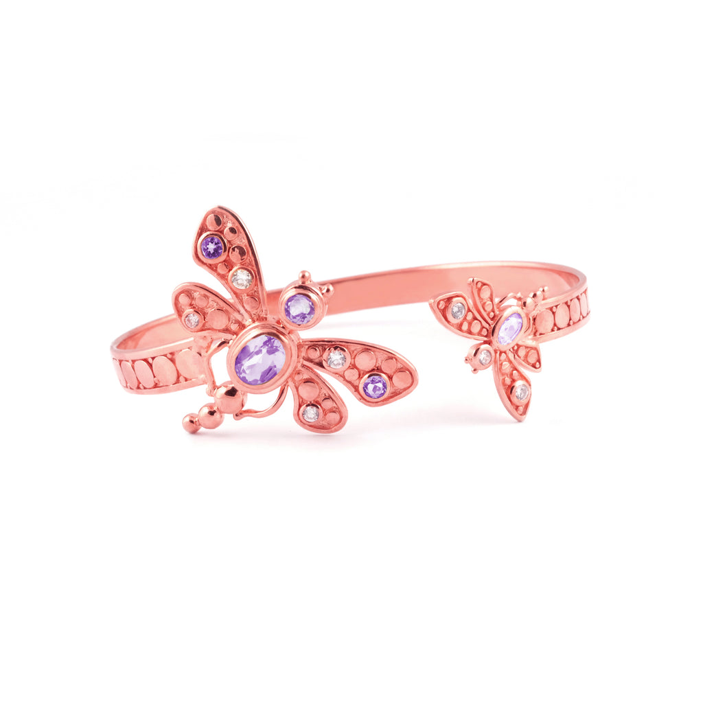 Capung Cuff Bangle In 925 Silver With Rose Gold Plated