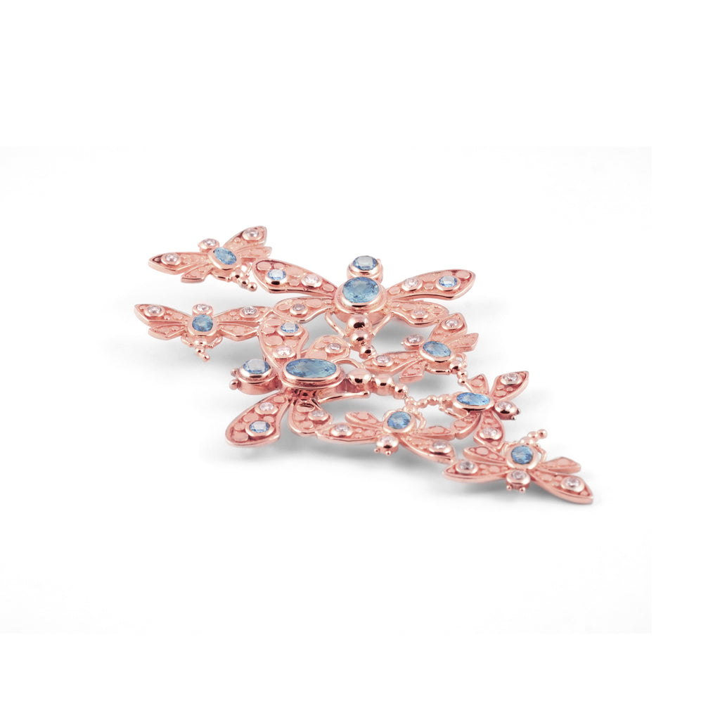 Capung Brooch Pin In 925 Sterling Silver With Rose Gold Plated