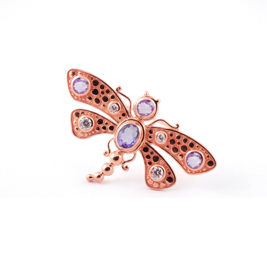 Capung Bali Brooch Rose Gold Plated in Sterling Silver