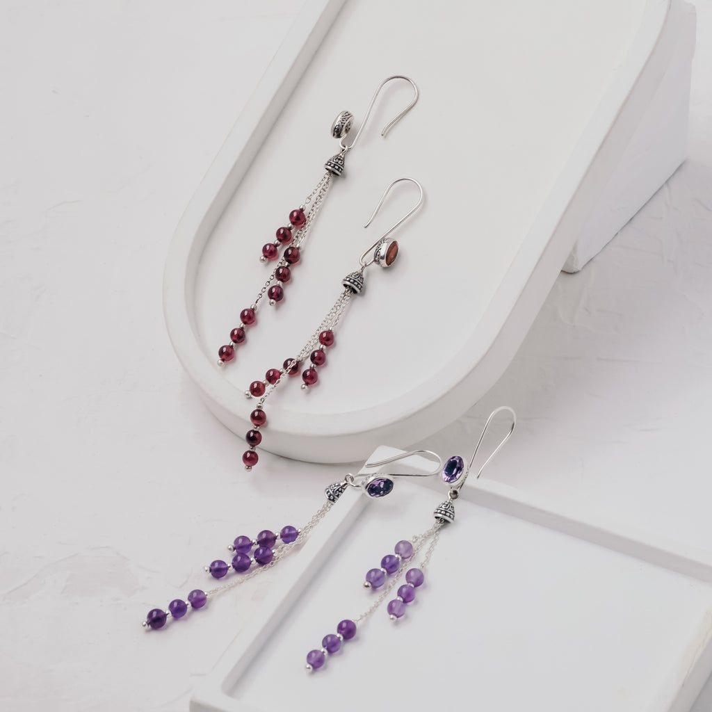 Ritche Tassel Beads Earrings in 925 Sterling Silver