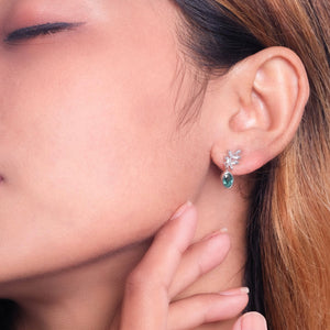 Fall Leaf Stud Earrings 925 Silver With Natural Blue Topaz/ Green Quartz Stone Olivia Collections