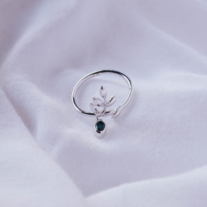 925 Silver Open Leaf Ring With Real Stone Green Quartz/ Opal Olivia Collections