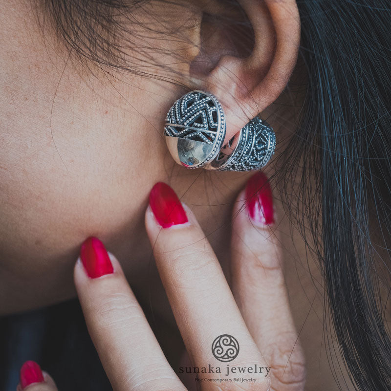 Songket Bali Traditional Earrings in Sterling Silver