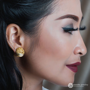 Songket Bali Traditional Earrings in 24k Gold Over Sterling Silver