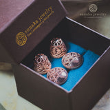 Songket Bali Traditional Earrings in Rose Gold Over Sterling Silver