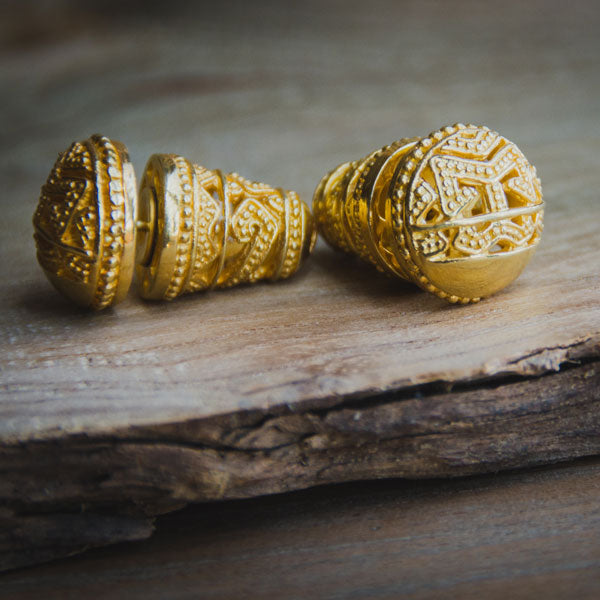 Songket Bali Traditional Earrings in Gold Plated Over Sterling Silver (mini)