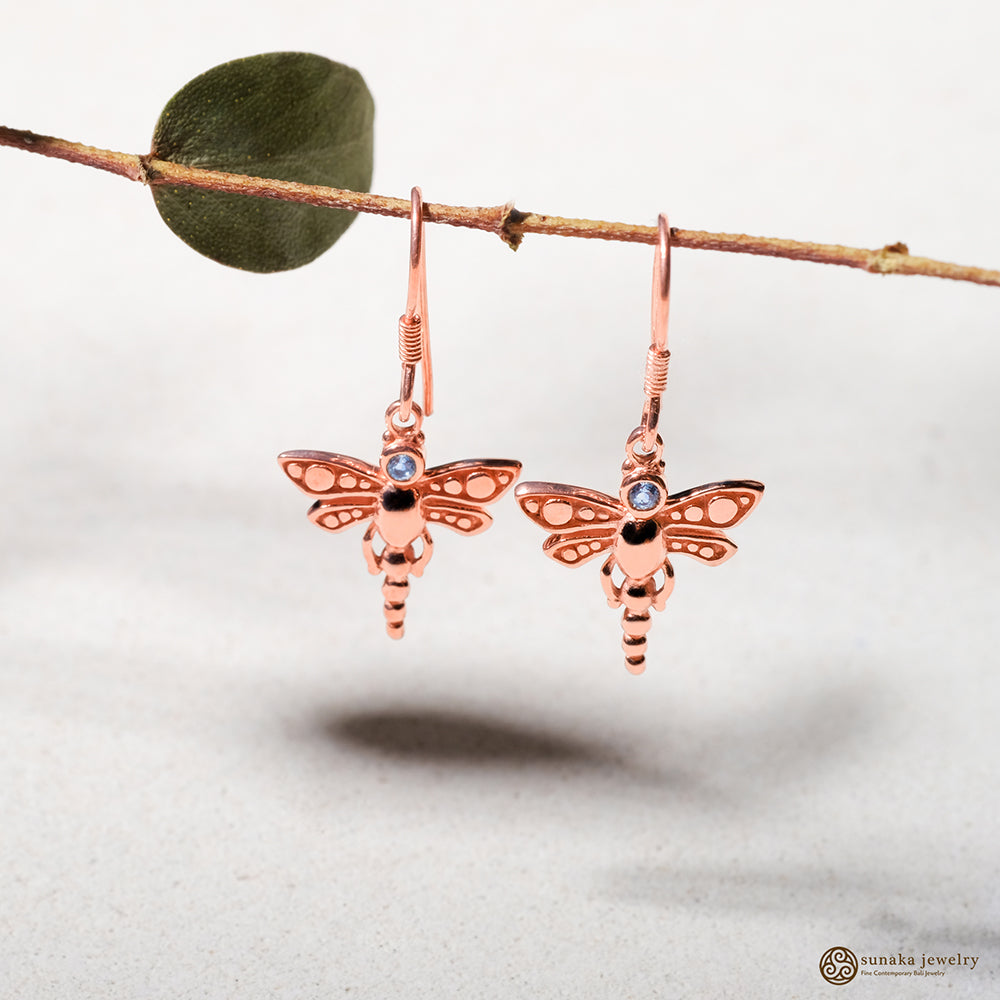 Silver Dangle Earrings Gemstone Capung Collection Rose Gold Plated