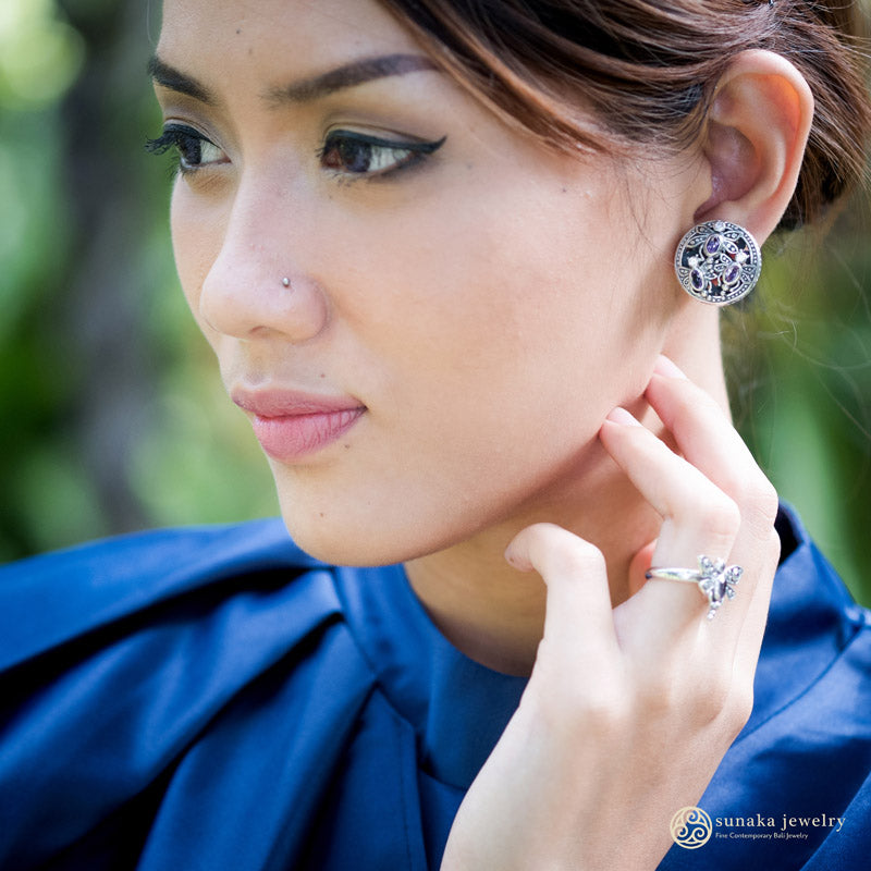 Capung Bali Traditional Balinese Stud Earrings in Sterling Silver