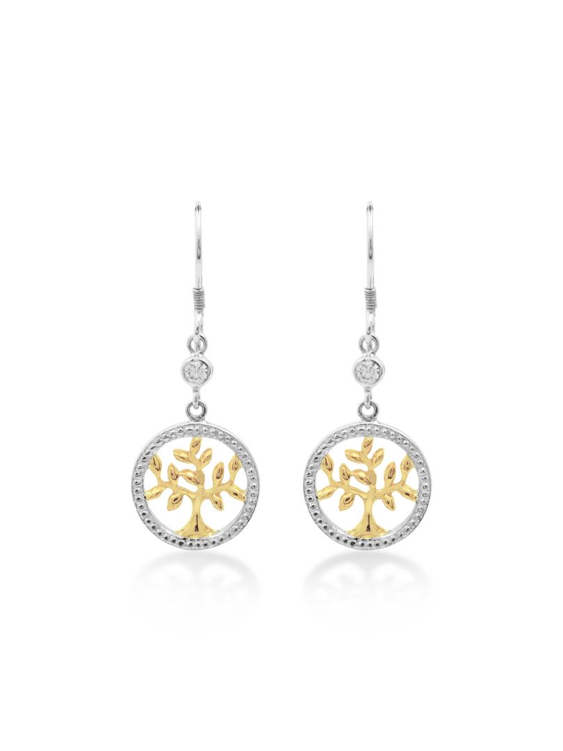 Tree Of Life Drop Dangle Earrings 925 Sterling Silver With White Zircon