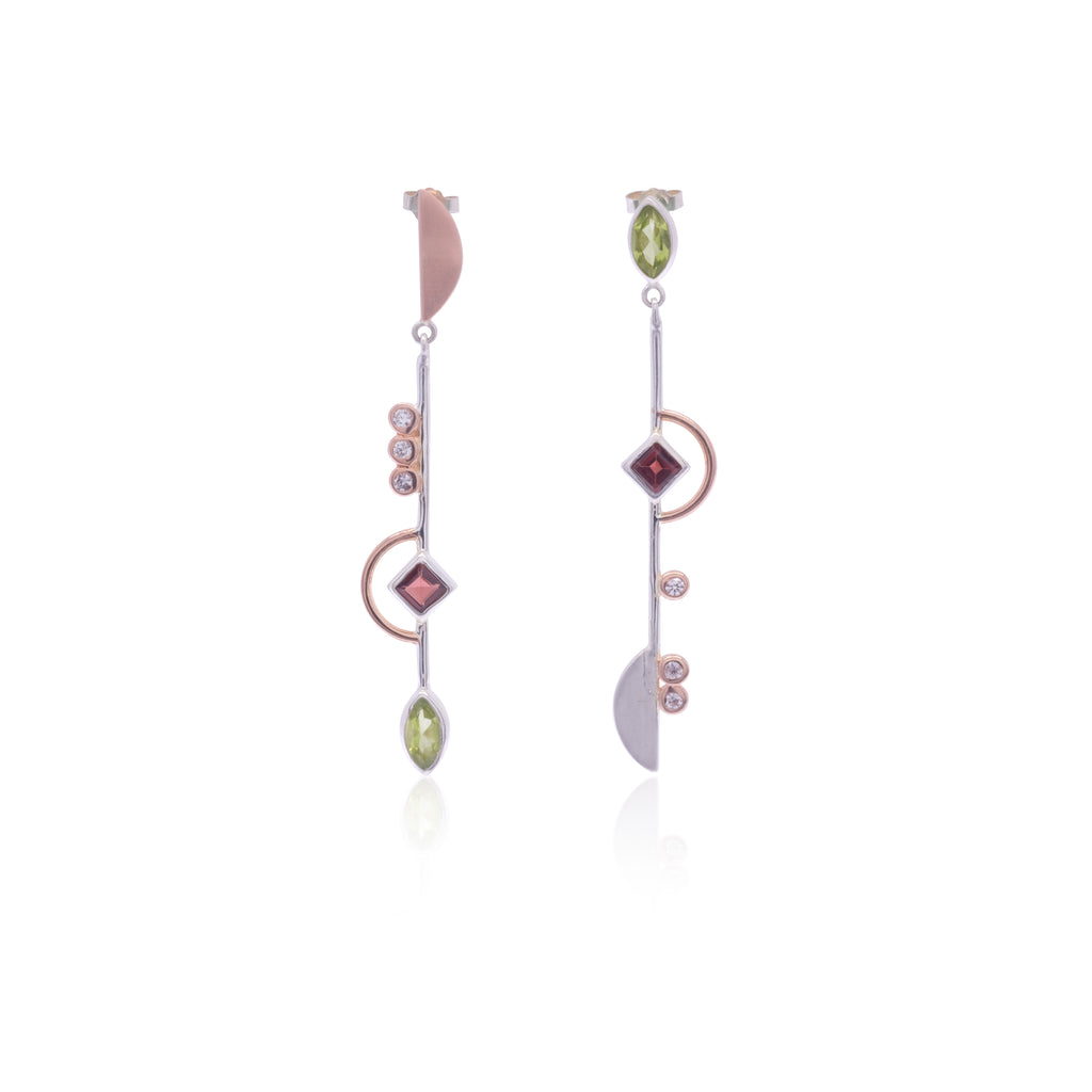 Nirmana Tree Stone Long Drop Earrings in 925 Sterling Silver With Rhodium And Rose Gold Plated