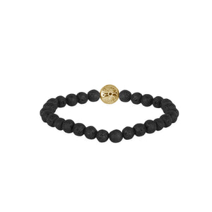 Gold Plated OM Sanskrit Bead Bracelet In 925 Sterling Silver With Lava Bead Stone