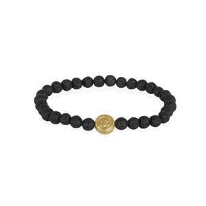 Gold Plated OM Sanskrit Bead Bracelet In 925 Sterling Silver With Lava Bead Stone