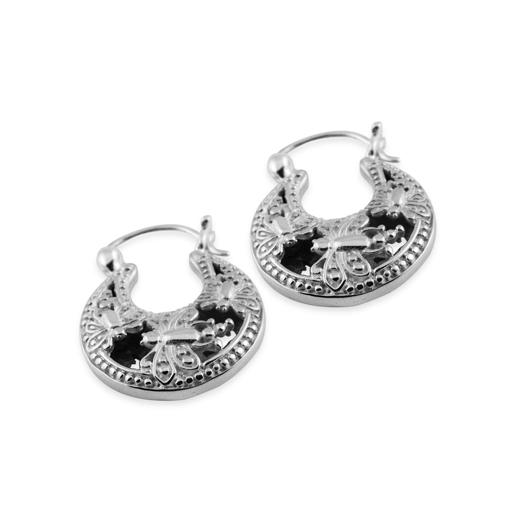 Silver Hoop Earrings Gemstone Capung Collection