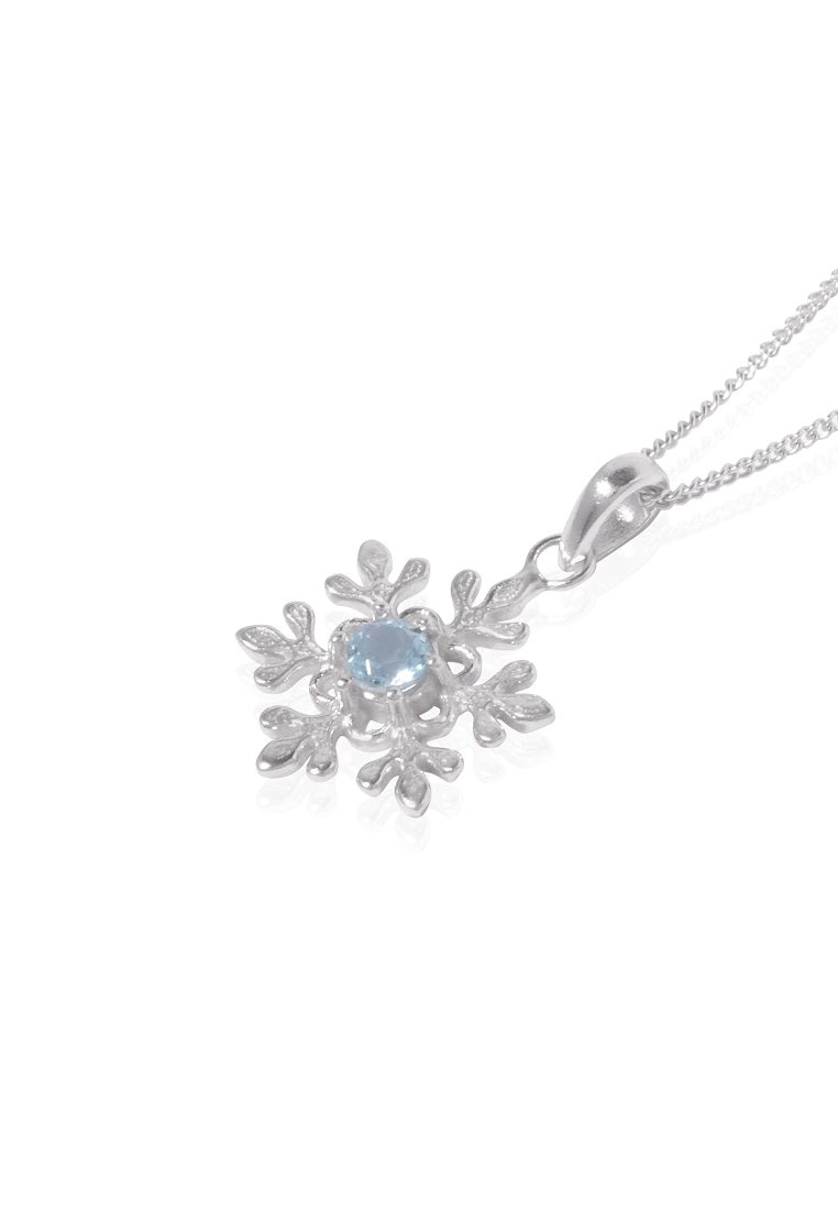 Fractal Necklace 925 Sterling Silver With Blue Topaz (Pendant + Chain)