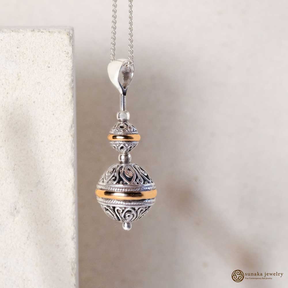 Emas Perak Double Beads Pendant (Pendant Only, Without Chain) in Sterling Silver