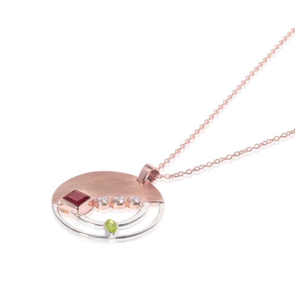 Nirmana Unique Round Pendant In 925 Sterling Silver With Rhodium and Rose Gold Plated  (included Chain)