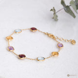 Multi Stone Bracelet In Sterling Silver With 18k Gold Plated Pelangi Collections