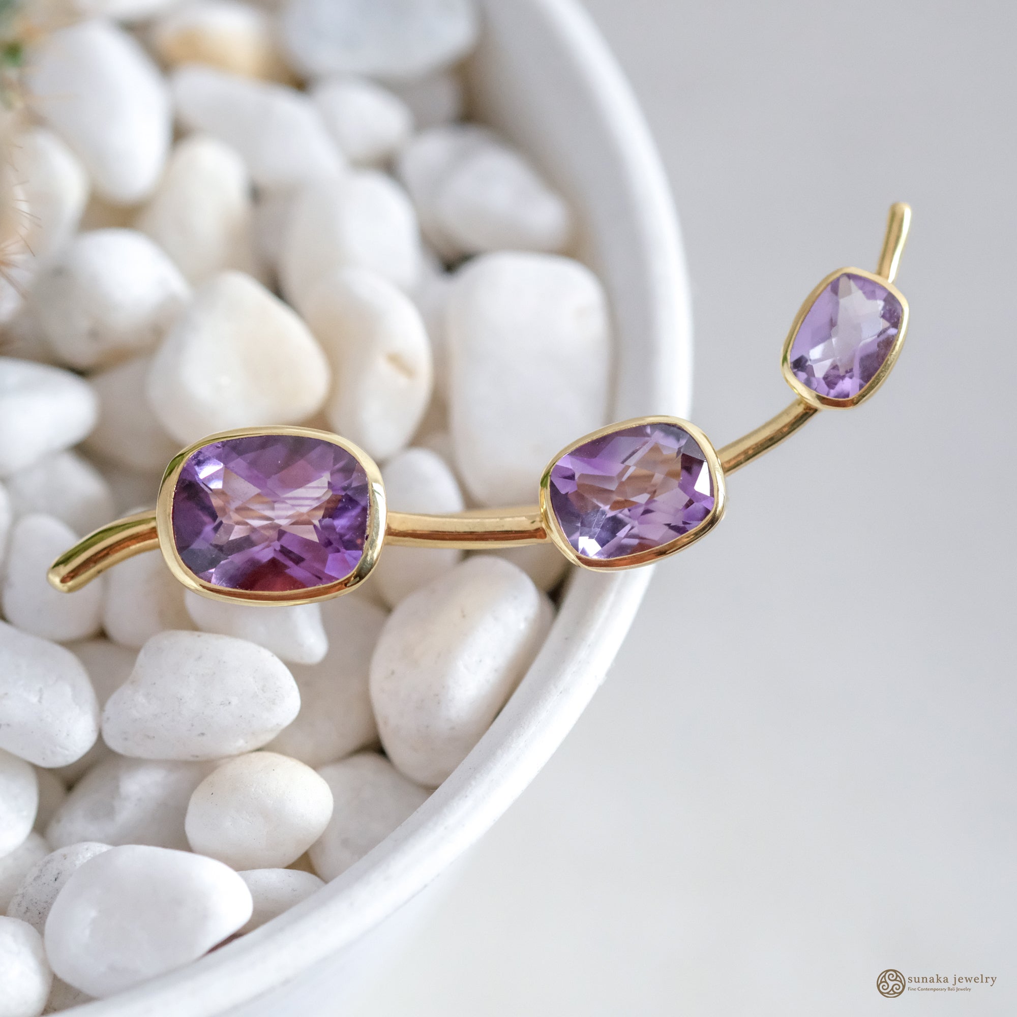 Mini Gemstone Brooch Pin In 925 Sterling Silver With 18k Gold Plated Pelangi Collections