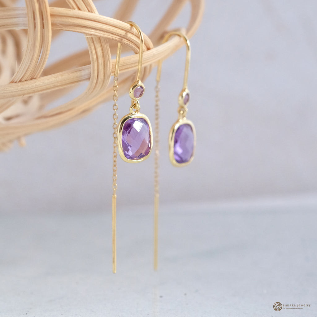 Threader Gemstone Earrings In 925 Sterling Silver With 18k Gold Plated Pelangi Collections