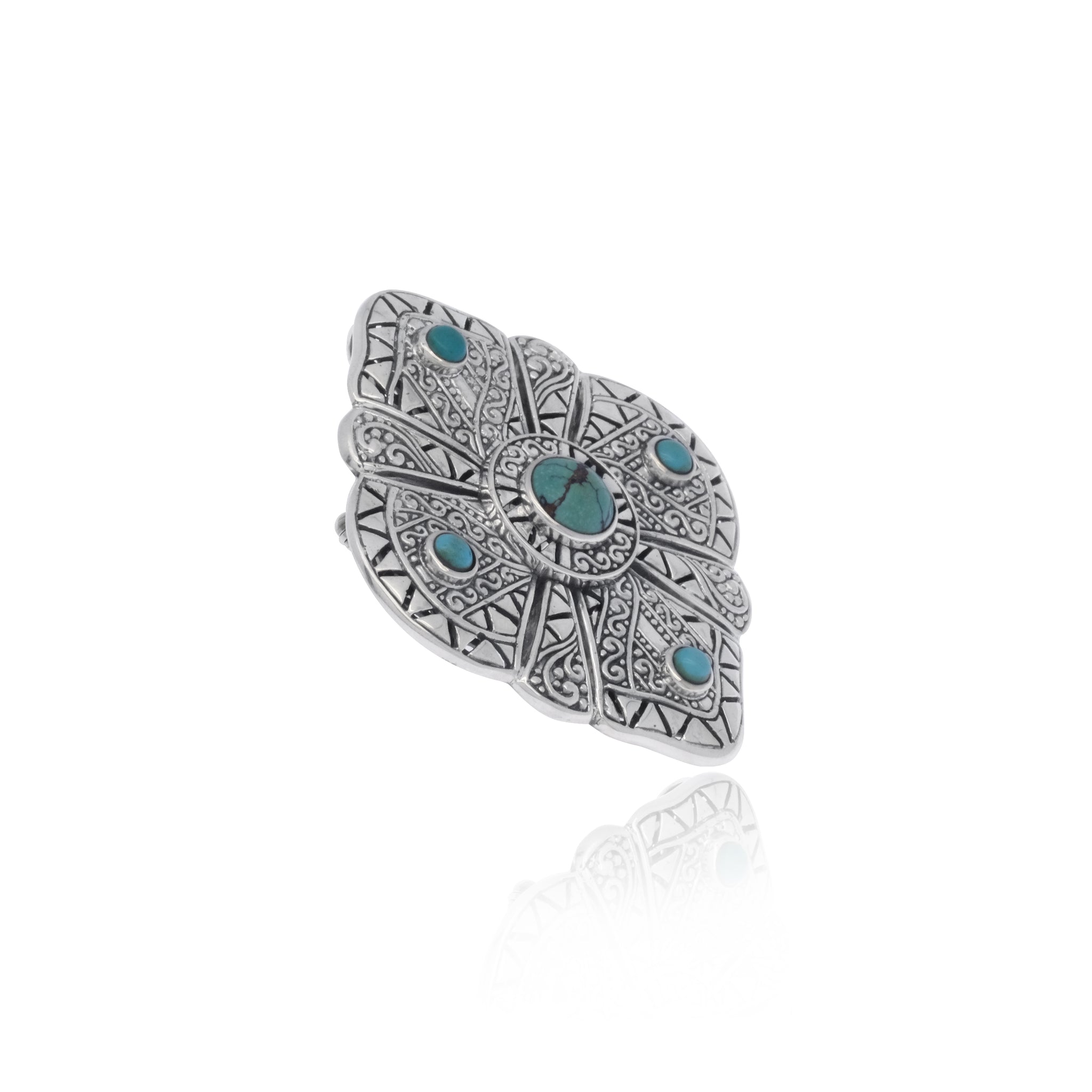 Boho Brooch Pendant With Turquoise In Sterling Silver