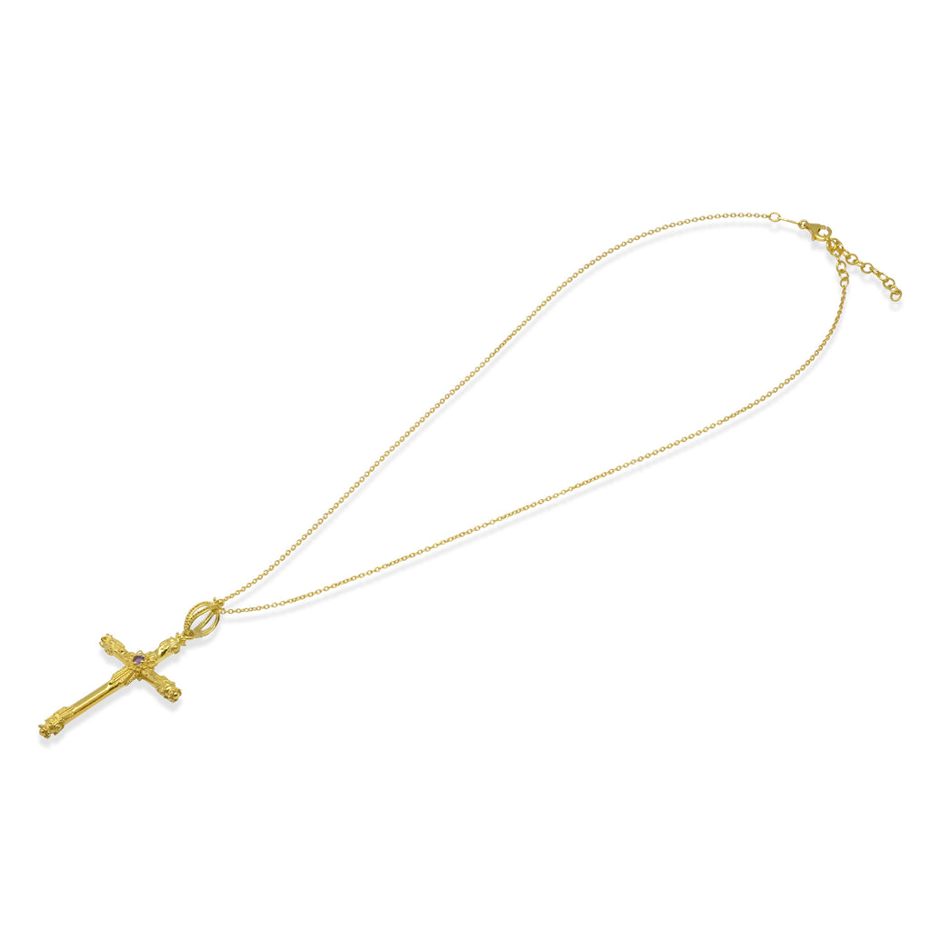 Pendant Cross Collection in sterling silver 925,Gold plated with Amethys gems/P.630