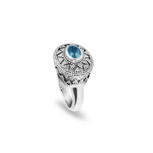 Classic Granulation Cocktail Ring With Gemstone In 925 Silver Jawan Gunung Collections