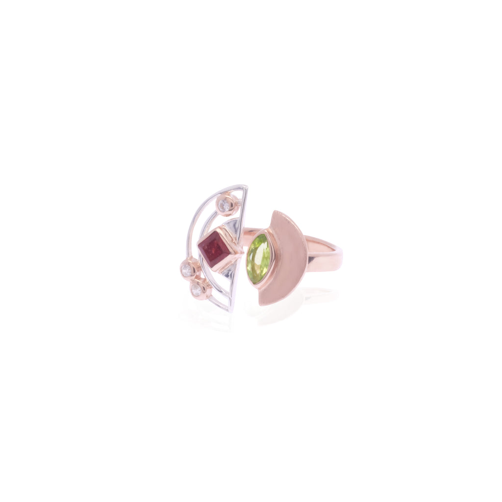 Nirmana Adjustable Ring In 925 Sterling Silver With Tree Stone, Rhodium and Rose Gold Plated