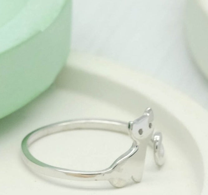 Tiny Kitten Adjustable Ring 925 Sterling Silver