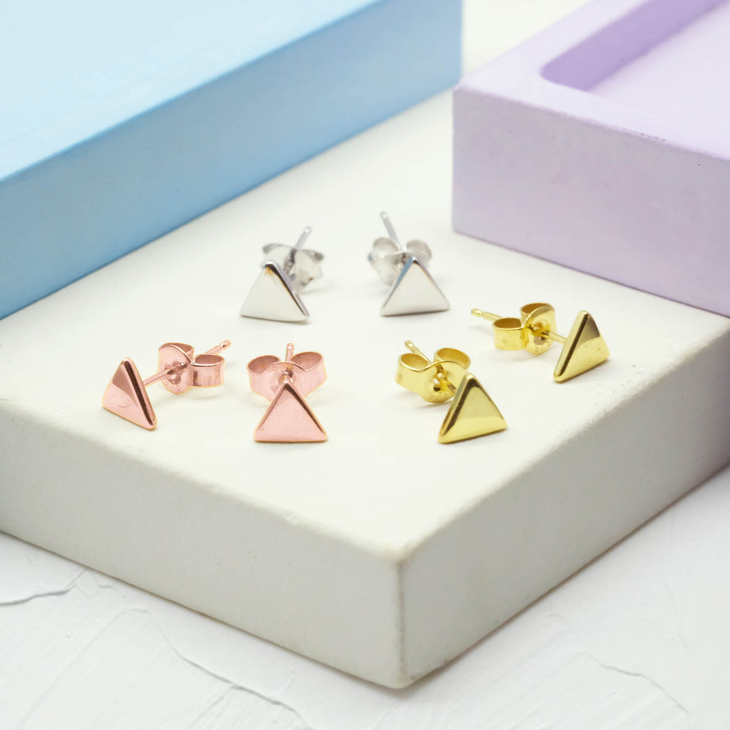 Tiny Bottom Triangle Stud Earring 925 Sterling Silver