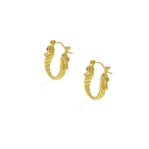 Seahorse Hoop Earring In 925 Sterling Silver Latch Back Closure with Zircon/ Black Onyx, 24k Gold Plated/ Rhodium