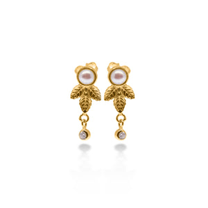 Dainty Stud Earring In 925 Sterling Silver With Pearl, Zircon , and 24k Gold Plated