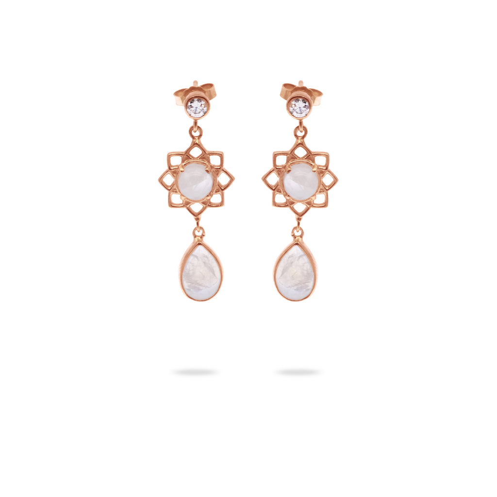 Moonstone Drop Earrings Rose Gold Plated in Sterling Silver
