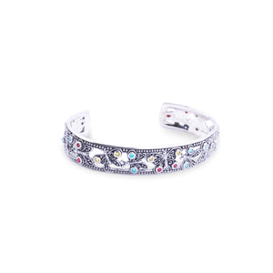 Sterling Silver Butterfly Cuff Bangle With Multi Color Zircon