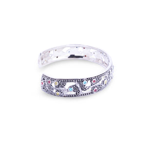 Sterling Silver Butterfly Cuff Bangle With Multi Color Zircon