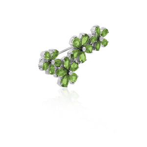 Floral Lush Brooch In 925 Sterling Silver With Peridot Gems And Rhodium Plated