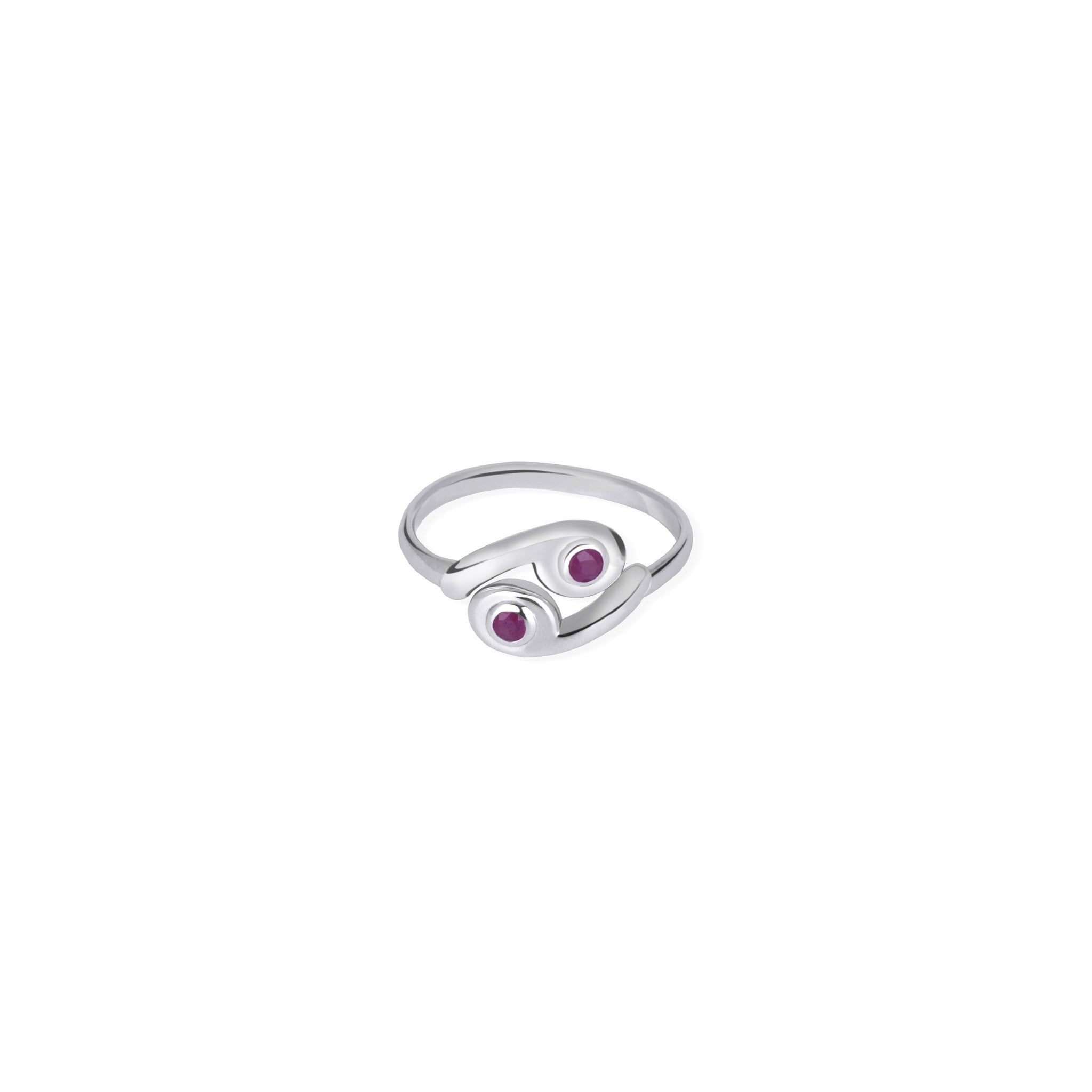 Cancer Zodiac Adjustable Ring For Women in 925 Silver With Ruby Gems