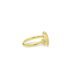 Adjustable Moon Star Ring With Zircon, 24k Gold Plated, and Balinese Pattern