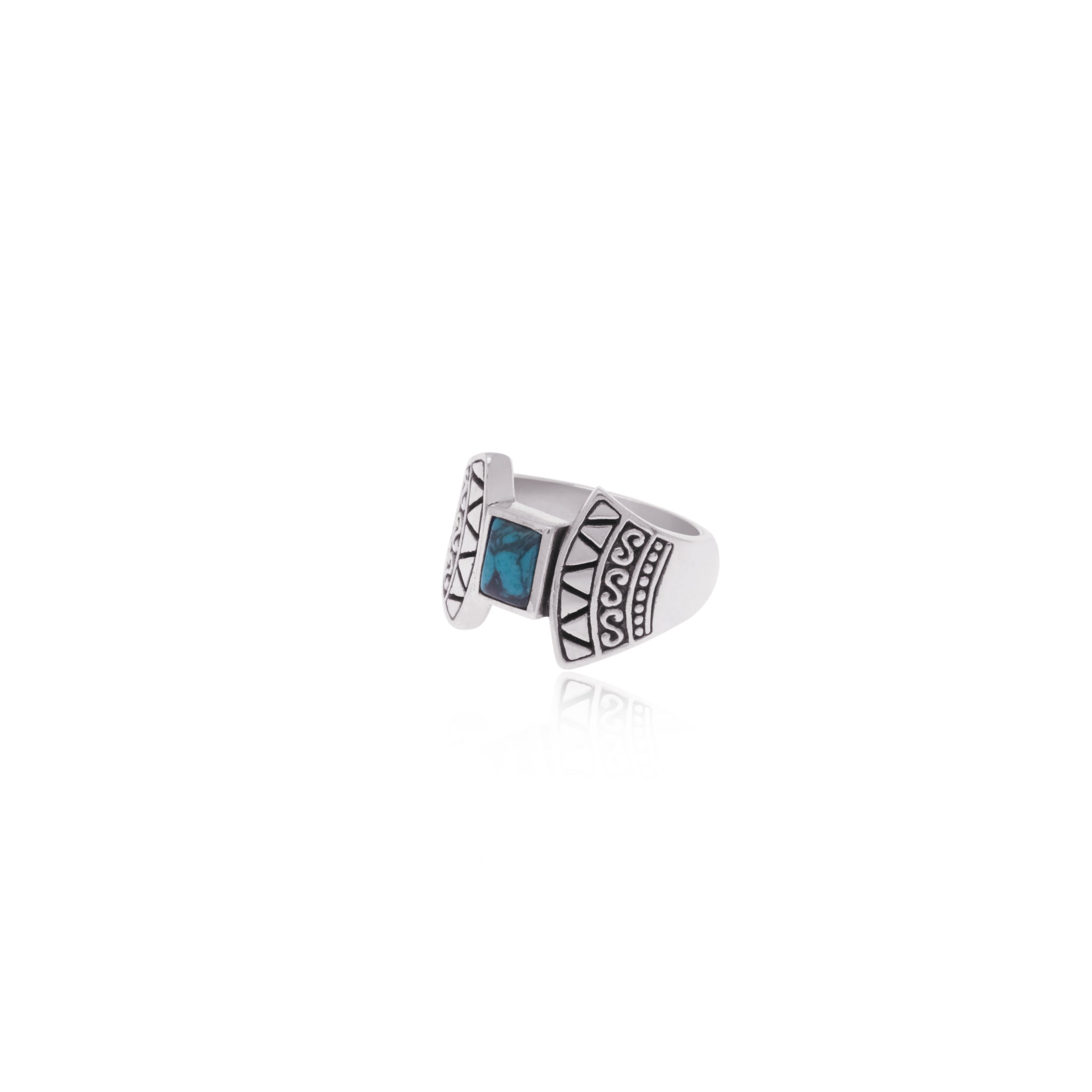Classic Balinese Sterling Silver Ring With Turquoise In Sterling Silver