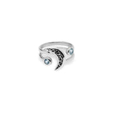 Split Moon Ring In 925 Sterling Silver With 24k Gold Plated, Blue Topaz, and Balinese Pattern