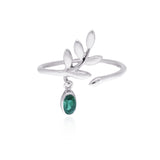 925 Silver Open Leaf Ring With Real Stone Green Quartz/ Opal Olivia Collections