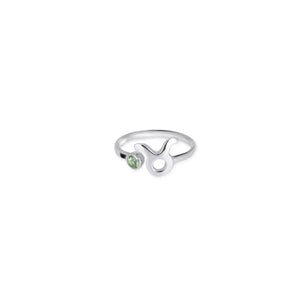 Taurus Zodiac Adjustable Ring in 925 Silver For Women With Peridot