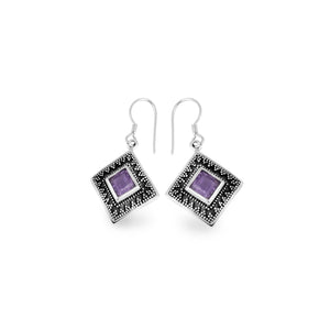 Classic Square Drop Earrings With Gemstone In 925 Silver Jawan Gunung Collections